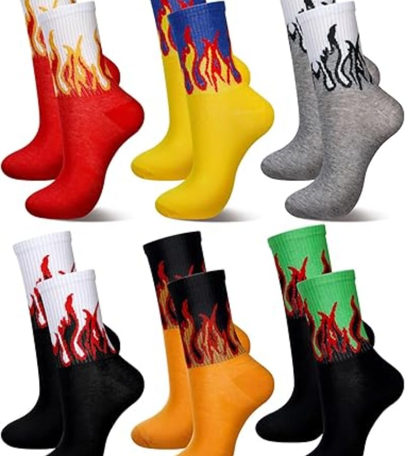 FIRE SOCKS Women Flame Socks Fashion Men Fire Print Crew Socks Breathable Cotton Casual for Fall Winter Sports-image-2