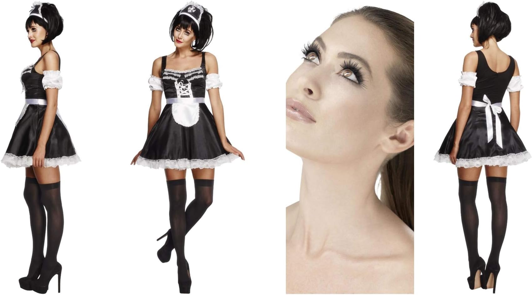 Fever Sexy Flirty French Maid Fancy Dress Costume & FREE Eyelashes 31212 44544 - Dress, Headpiece and Sleeves (Add Feather Duster) - (UK Size Large 16-18)