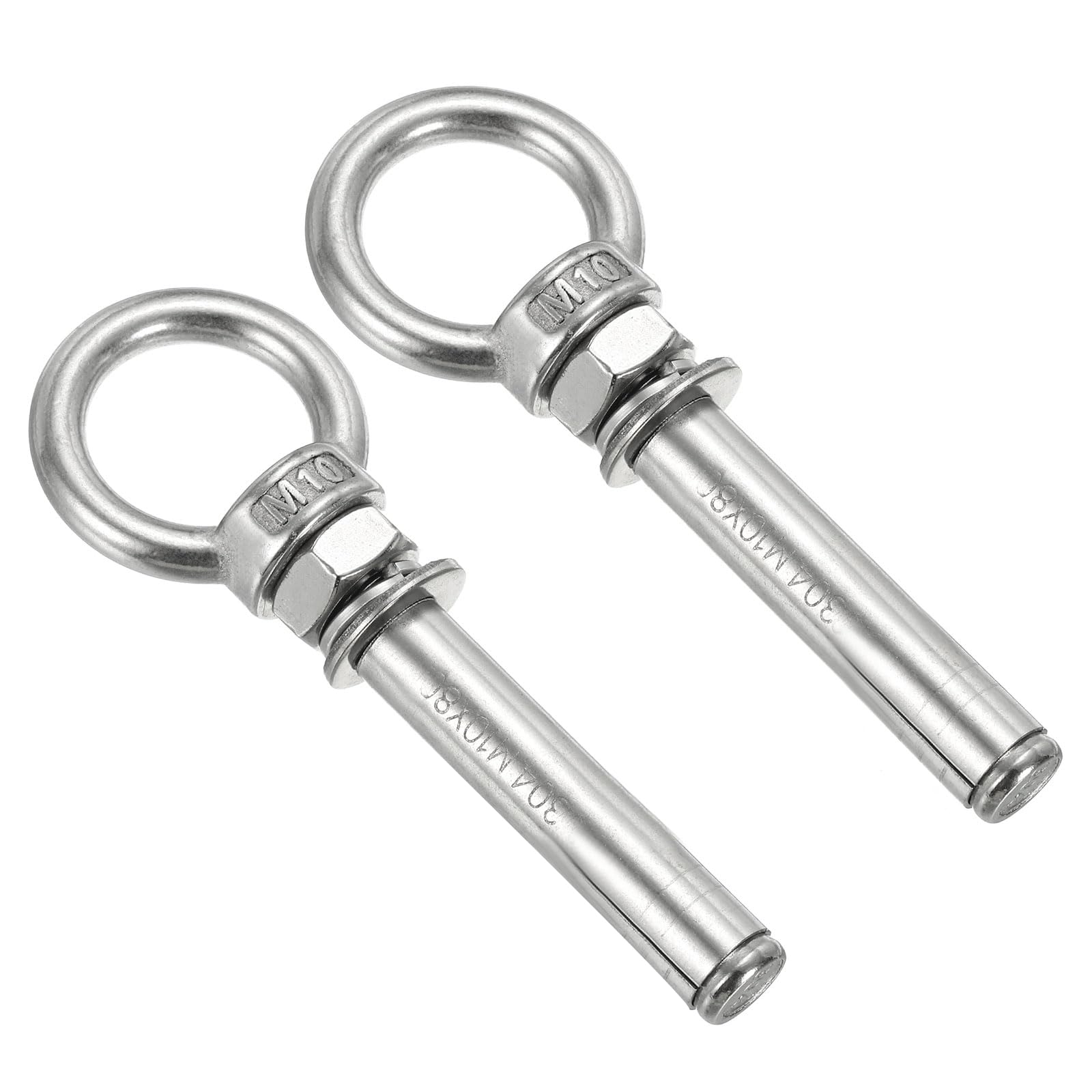 PATIKIL Expansion Eye Bolt M10x80mm, 2 Pack 304 Stainless Steel Shoulder Anchors Eyebolt Screw with Eye Ring for Concrete Brick Walls Canopy Engineering Rigging Silver