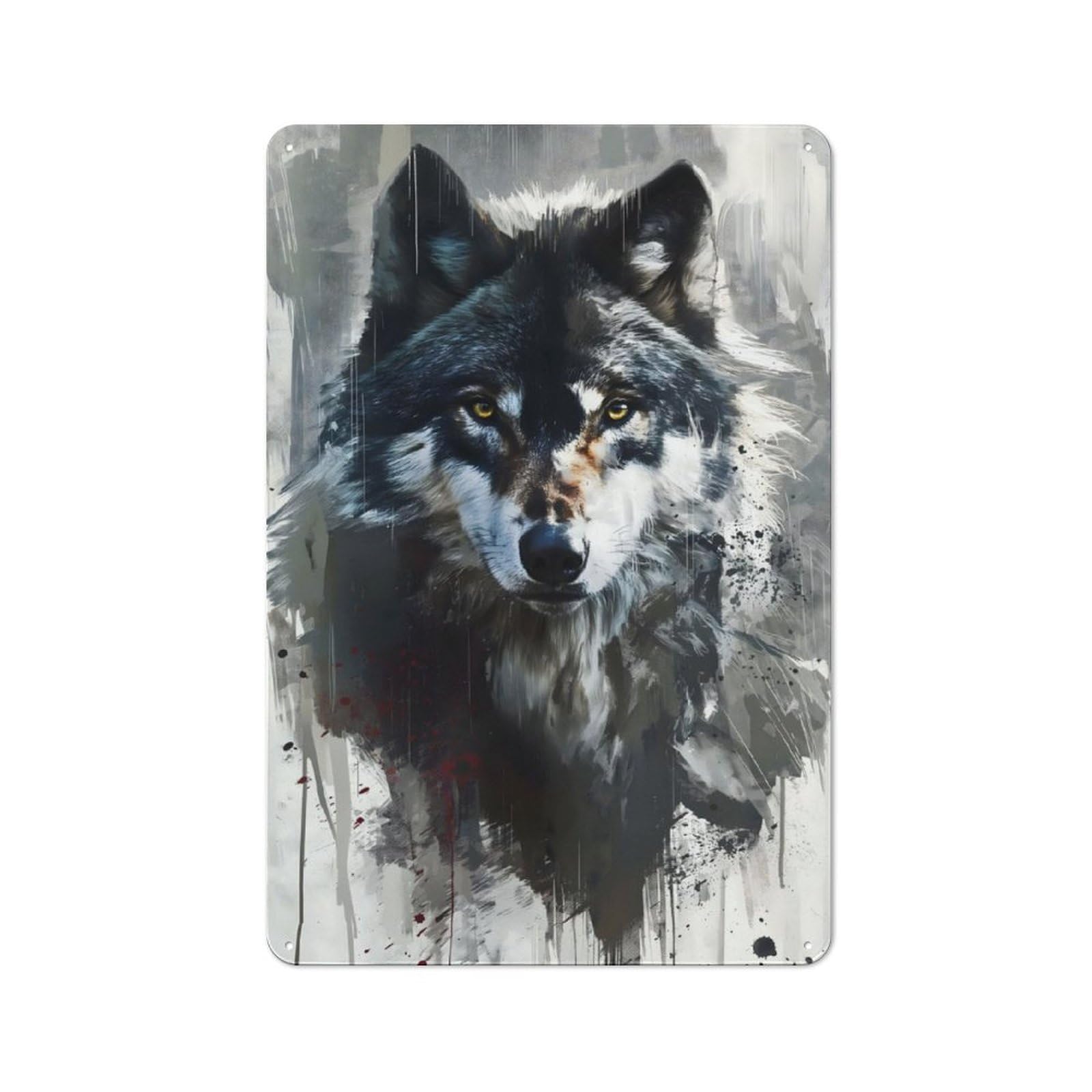 Junmoney Watercolor Wolf Industrial-Style Metal Sign 30X20cm For Hallway Wall, For Kitchen, Dining Room And Home Bar Wall Decor