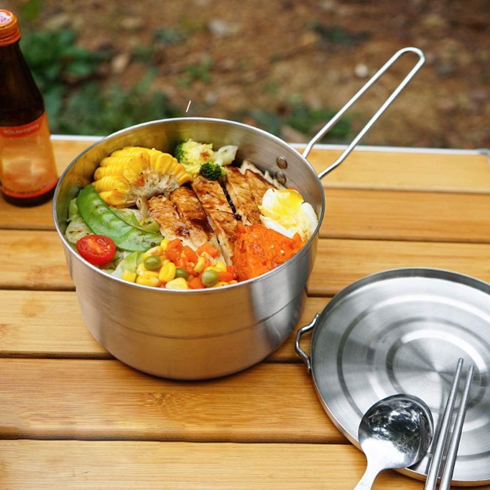 Stainless Steel Outdoor Camping Pot Portable Mountaineering Cooking Pot Cooking Tool Travel Cookware Equipment