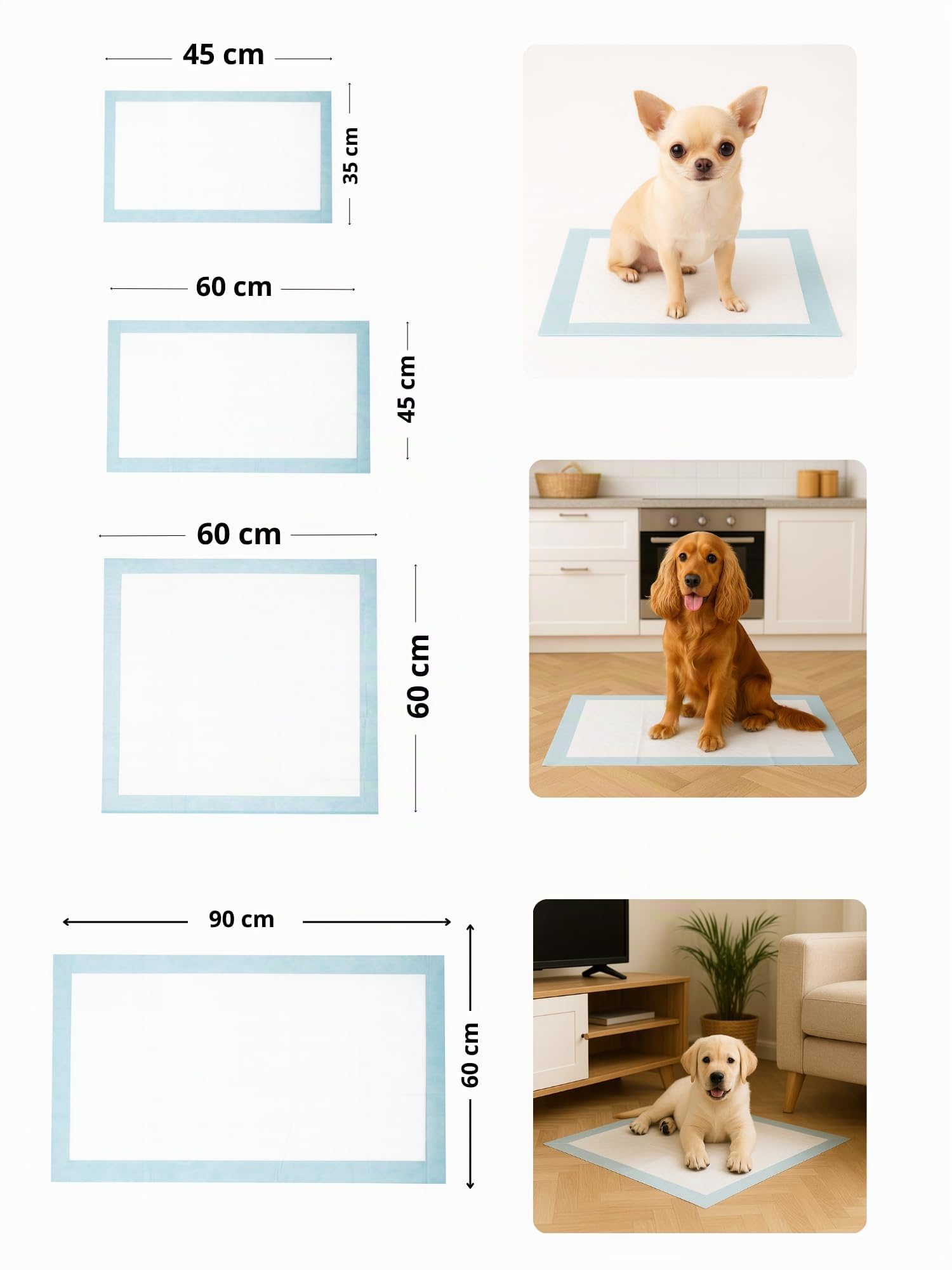 60x90 cm 500 Piezas Empapadores Higiénicos para Perros Cachorros 6 Capas Superabsorbentes Impermeables Secado Rápido Entrenamiento e Incontinencia
