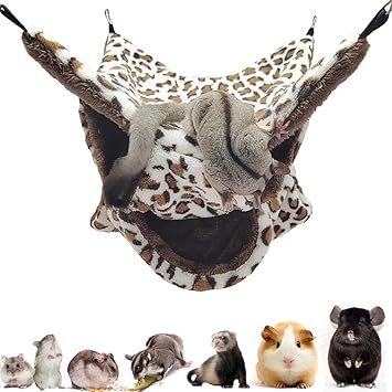 SEIS 3 Layers Small Animal Hammock Leopard Design Sugar Glider Bed Hanging Cage Rat Nest for Hamster Guinea Pig Chinchillas Hedgehog Gerbil Squirrel Birds Parrot (Brown)