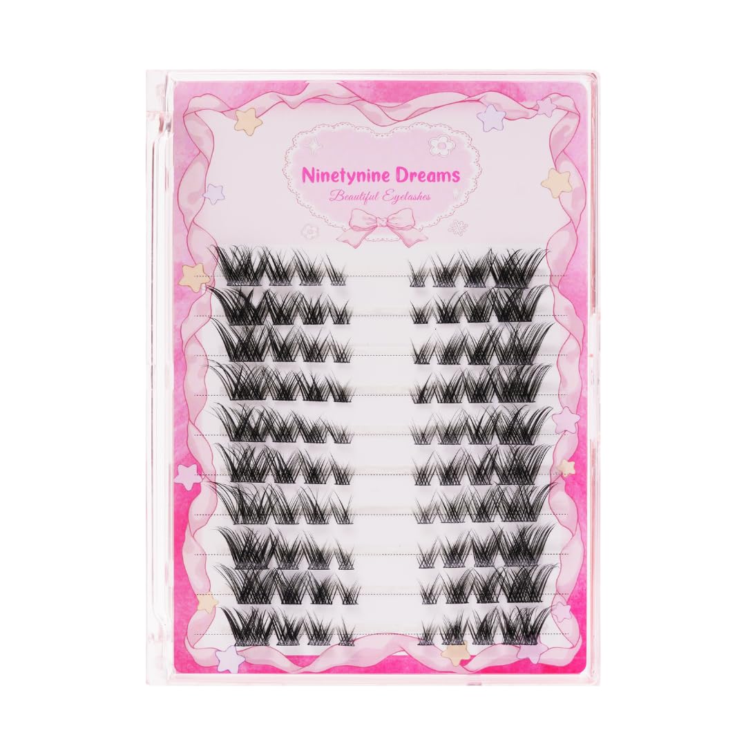Ninetynine Dreams 80PCs Foxy Lashes Cat Eye DIY Wispy Lash Clusters 8-13mm C+ Curl Beginner Friendly Lightweight & Reusable Individual Waterproof