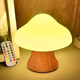 ANGTUO Wooden Mushroom Lamp, 16 Color Changing Mushroom Night Light with Two Remote Controls