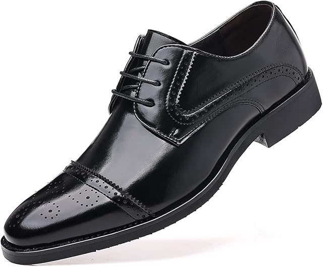 Ophestin Men's Dress Shoes Lace-up Brogues Derbys Oxford Formal Shoes Black Size 8.5uk