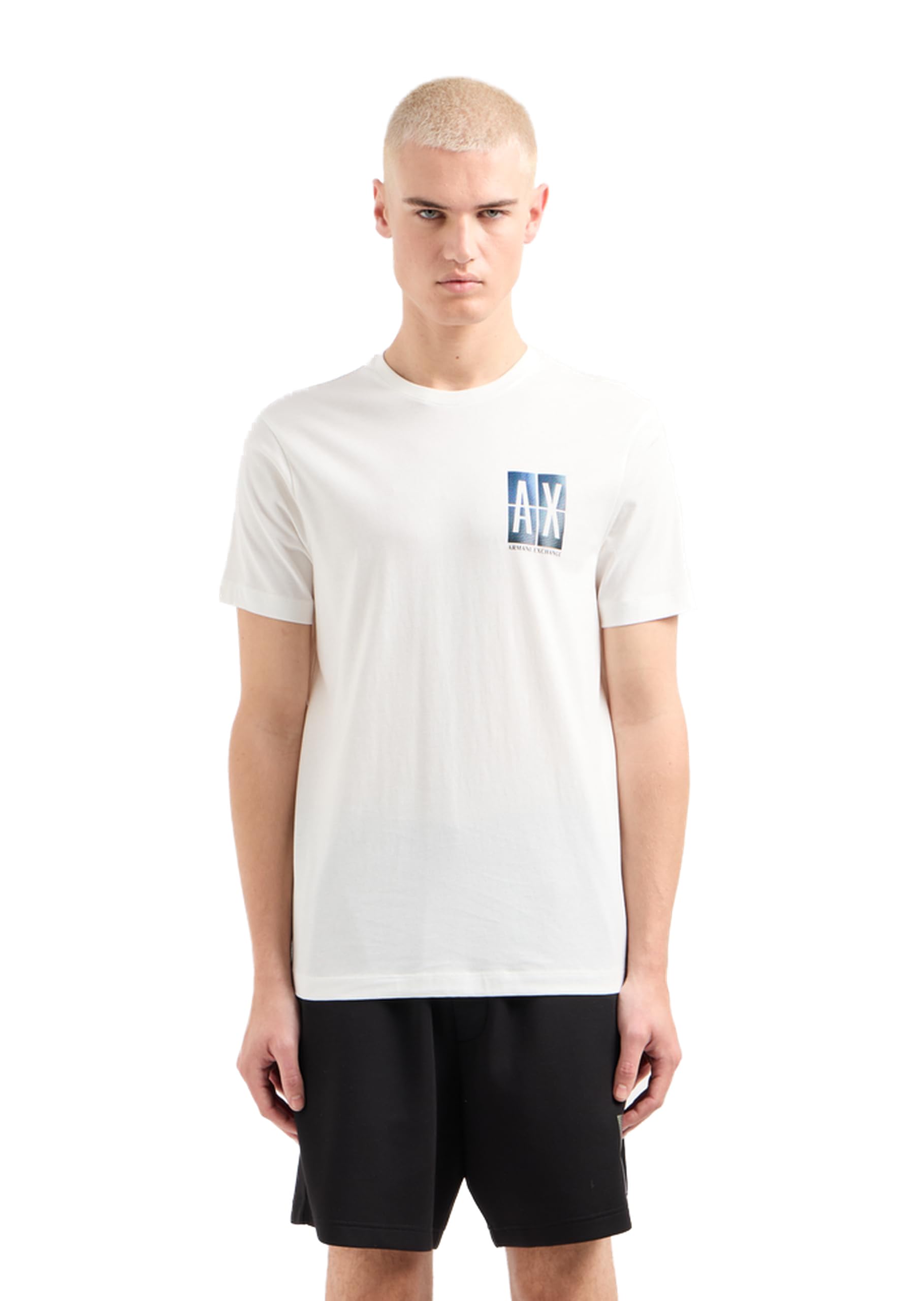 A|X ARMANI EXCHANGE Męska koszulka z bawełny o regularnym kroju w małej klatce piersiowej Gradient Box Logo koszulka, złamana biel, XS, Złamana biel, XS
