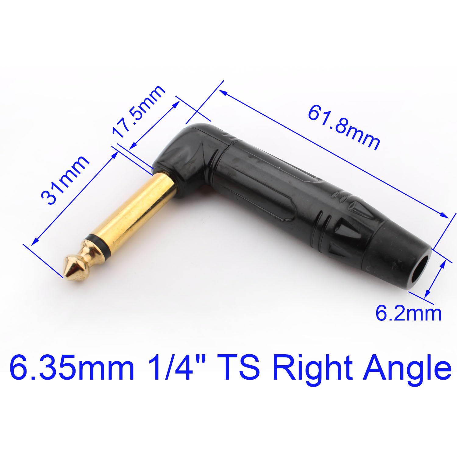 RUNCCI-YUN 1/4" Audio Plugs 6.35 mm Plug TS Male 1/4 inch Solder Type 90 Degree Mono Plug Right Angle for DJ Mixer Speaker Cables Guitar Cables Phono Patch Cable Microphone Cables (2 Pack) - Image 2