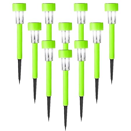Epyz Solar Garden LED Rod Light for Garden, Set of 10, Cold White Light, Waterproof (Green)