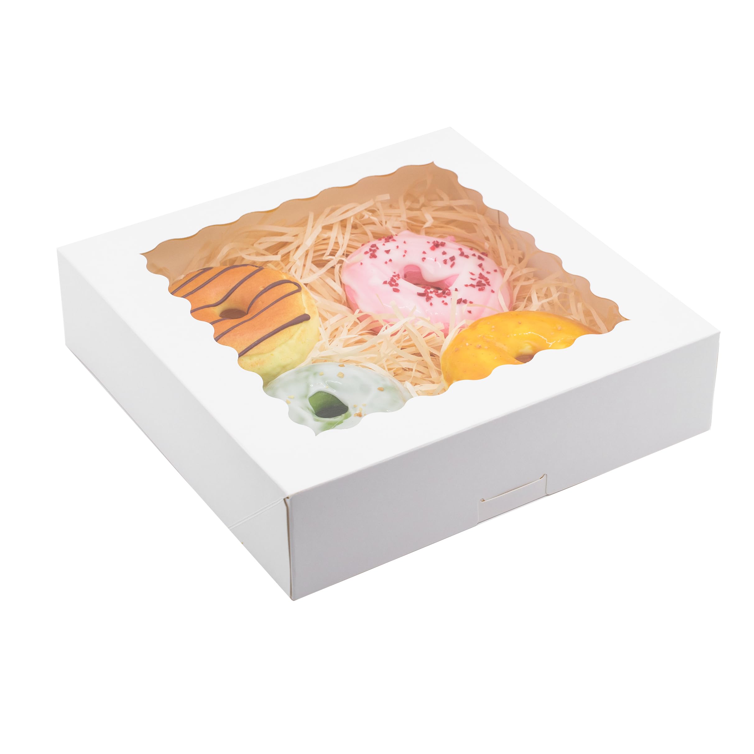 15 Pack 10 x 10 x 2.5 inch Bakery Boxes with Window, Six-Grid Cake Box Set, Disposable Food-Grade Baking Packaging Boxes for Festival Celebrations and Birthday Parties (10 x 10 x 2.5 inch, 15 Pcs)
