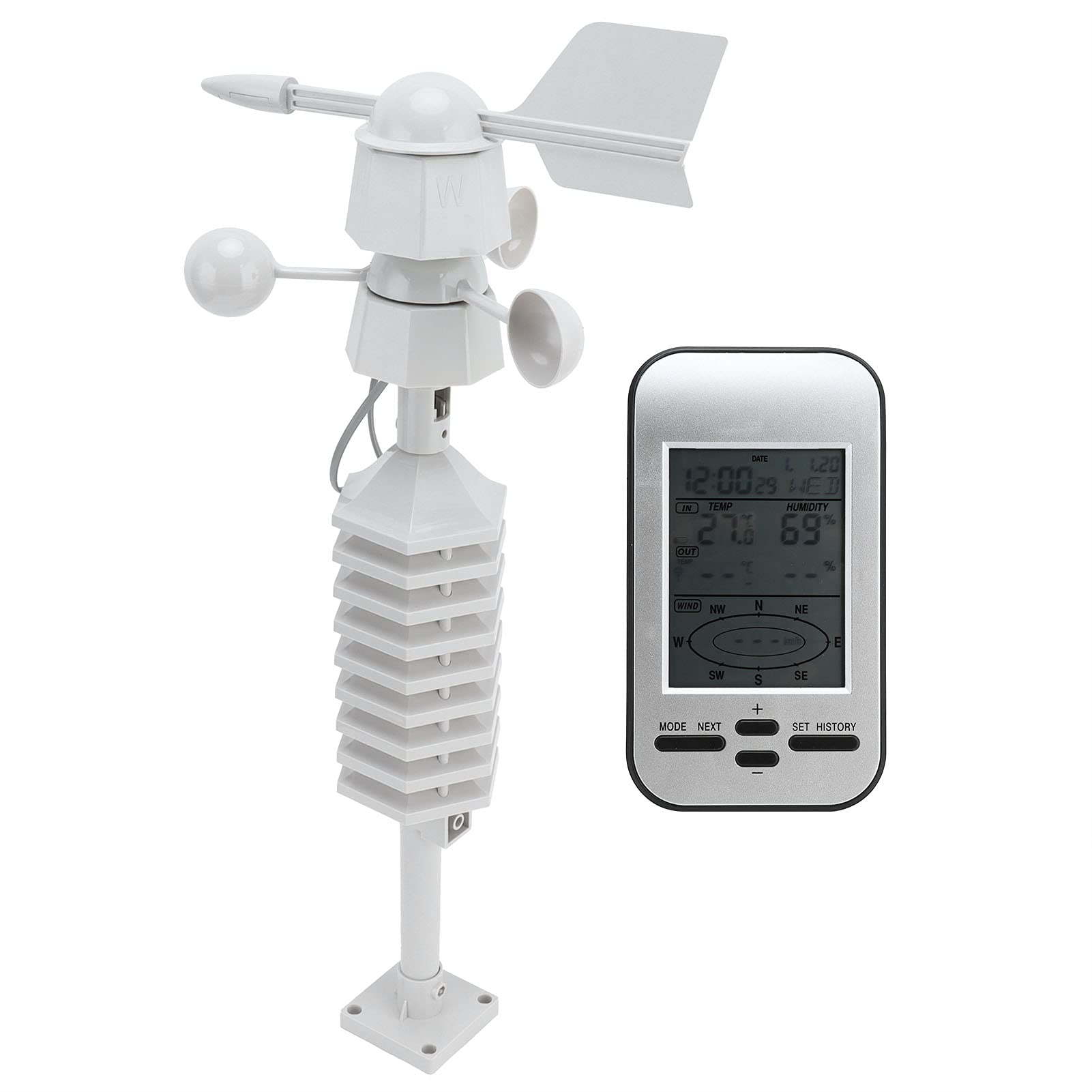 Bezprzewodowa Stacja Pogodowa LCD Z Wewnętrzną Temperaturą Zewnętrzną I Wilgotnością, Podwójny Czujnik Wiatru Termohigrometr Miernik Temperatury I Wilgotności