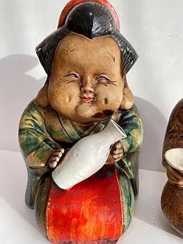 木彫りおかめひょっとこ置物オブジェ彫刻縁起物