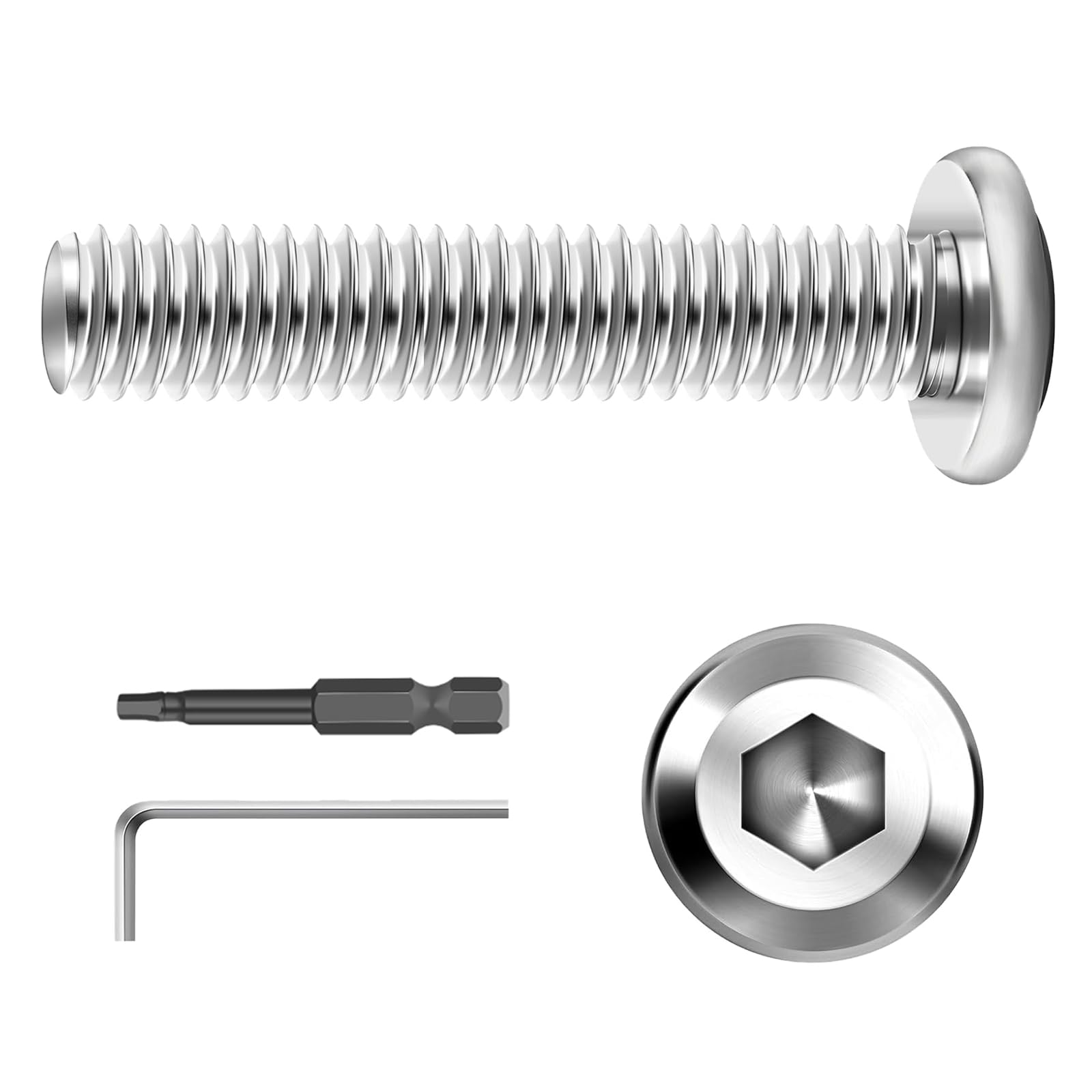 30 Pcs M6 x 50mm Hex Socket Screws, 304 Stainless Steel Flat Head Bolts, Full Thread Machine Screws with Allen Key for Furniture DIY & Assembly