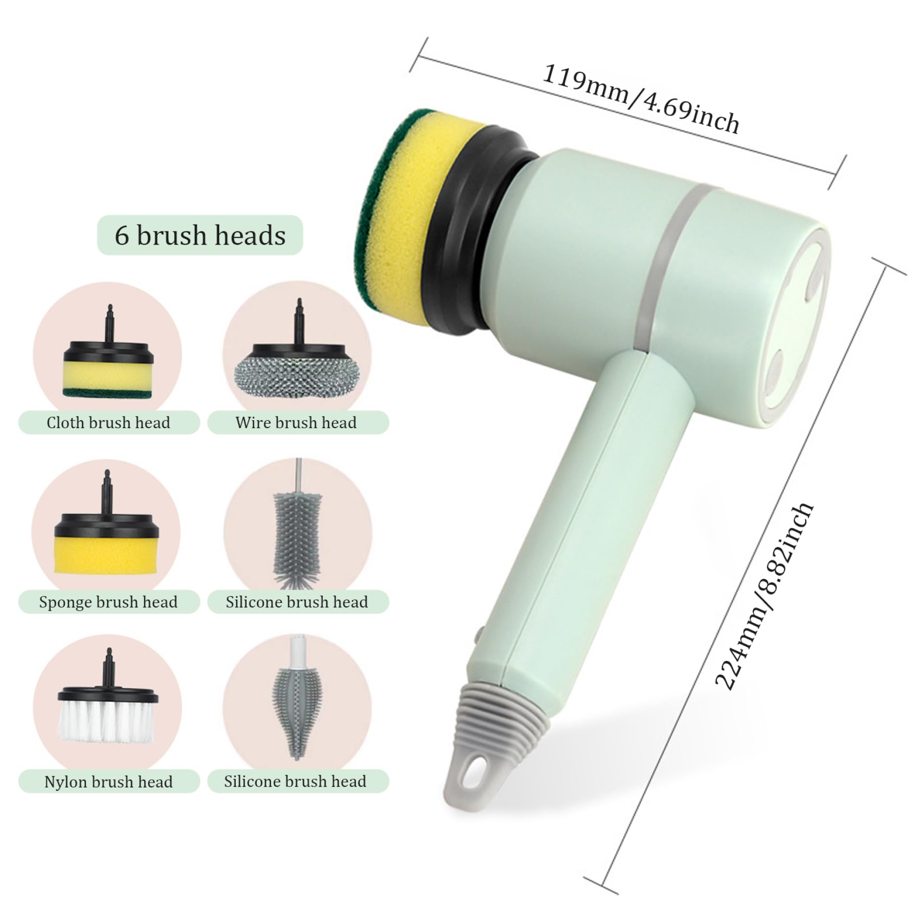 Kleeneze Brosse à Vaisselle Ovale Poils Cœur – Nettoyage Puissant Cuisine & Salle De Bain, Gris/Rose