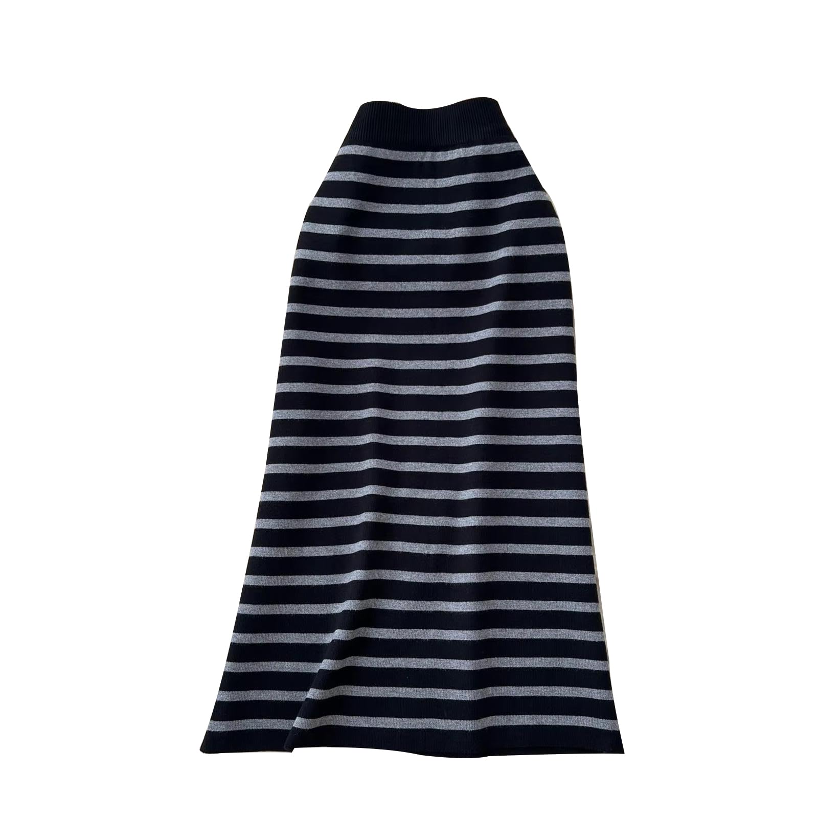 Gonna Midi da Donna a Trapezio in Maglia a Righe a Vita Alta
