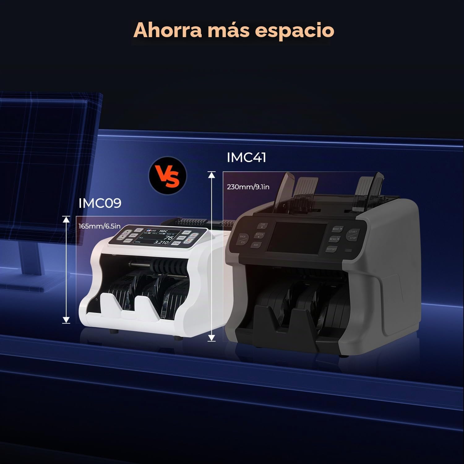 MUNBYN 2025 Nuevo Contadora de Billetes de Mixto, Maquina Contar Billetes, Detector Billetes Falsos con UV/MG/IR/MT, EUR, USD, CAD, Más de 120 Divisas, Pantalla TFT de 3.5", 2 Años de Garantía, IMC09