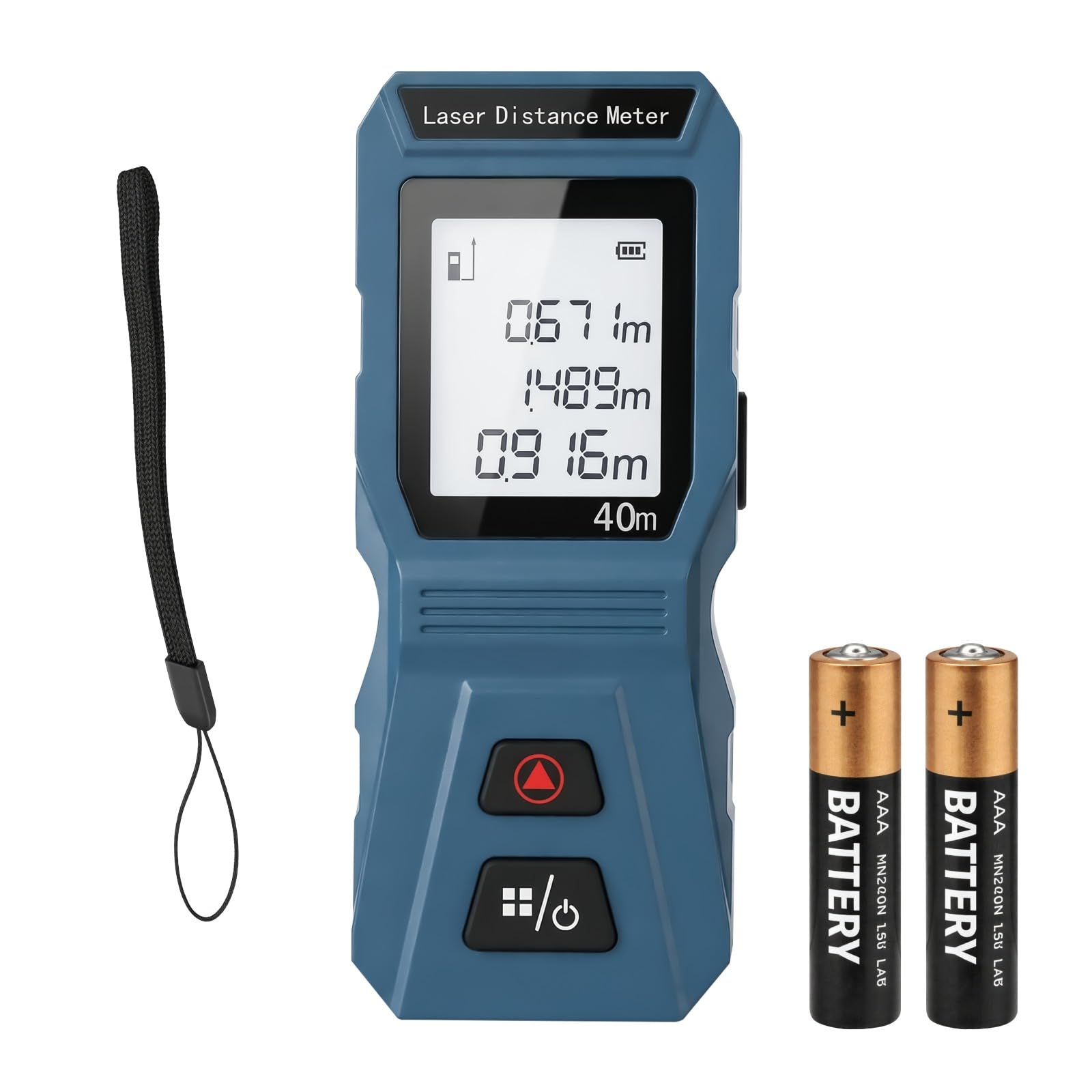 TOMAHAWK® TLM-O-40 Laser Distance Meter Measurer 131Ft/40M with Area, Volume and Pythagoras Measurement - Water and Dust Resistant Laser Measuring Device with Backlit LCD, Battery Included