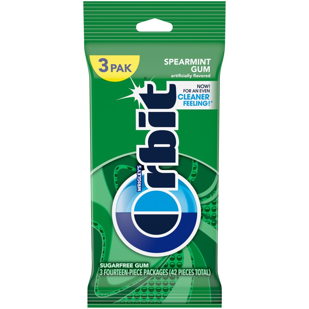 ORBIT Spearmint Sugarless Chewing Gum, 3 Packs of 14-Pieces (42 Total Pieces)