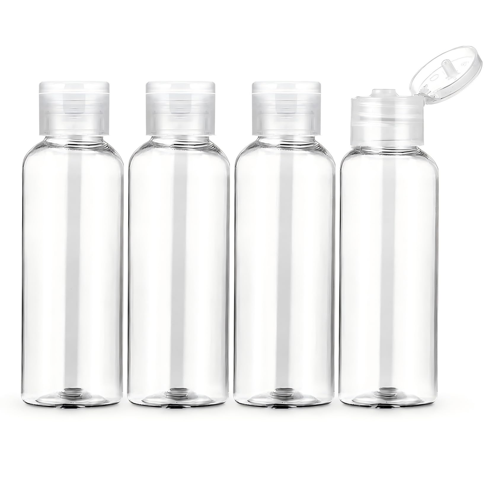 Kit de 4 Flacons de Voyage Vides Transparents 20 ml en Plastique, Accessoires de Voyage Pratiques pour Cosmétiques, Lotion, Shampoing et Gel Douche