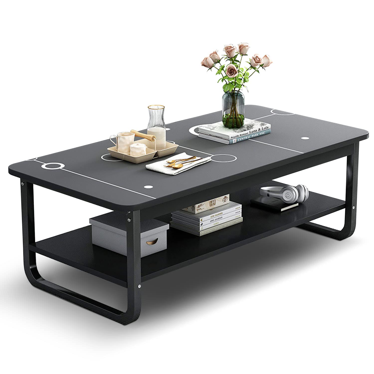 Occuwzz Modern Square Coffee Table 120x60x41 cm for Small Homes - 2 Tiers Light Luxury Living Room Furniture with Creative Design