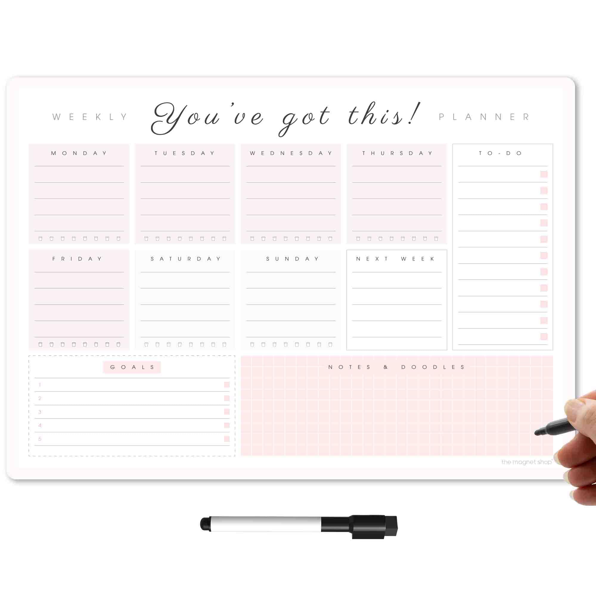TMS A3 Magnetic Weekly Planner | Made in The UK | Fridge Whiteboard, Memo Board, to Do List, Calendar or Organiser for Work, Office or Family Planning + Dry Erase Pen | Light Blush Pink — image 1