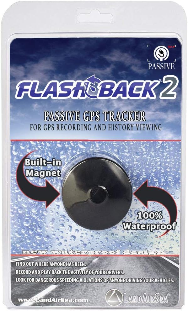 LandAirSea Flashback 2 - Rechargeable Passive GPS Tracker with No Monthly Fees, 100% Waterproof, Built-in Magnet, Location Recording, Detailed Route History