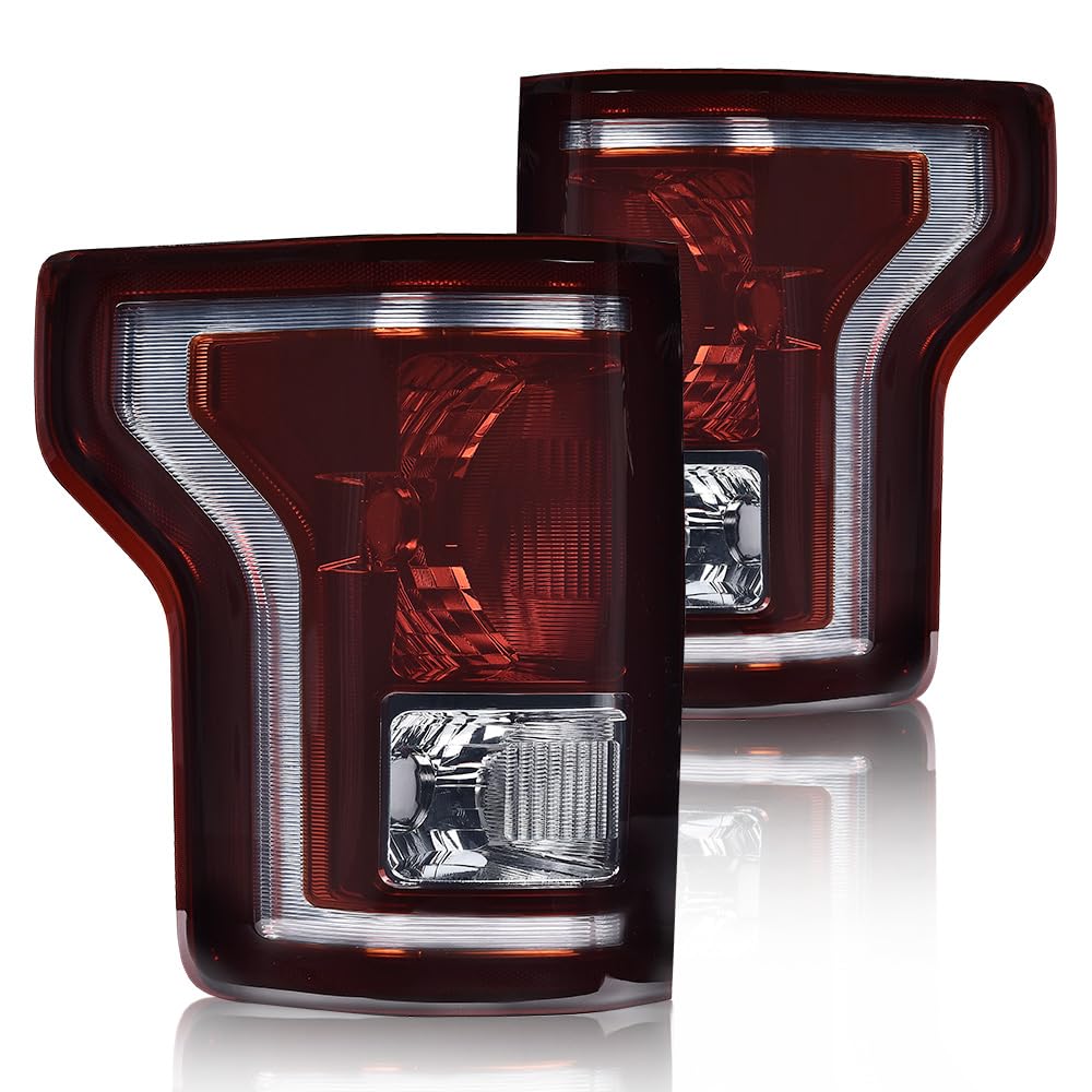 CHEDA Tail Light w/bulb Compatible with Ford F150 SSV 2016-2017/Compatible with F150 (submodel: Lariat, XL, XLT) Smoky Rear Lamp Assembly Pilotos