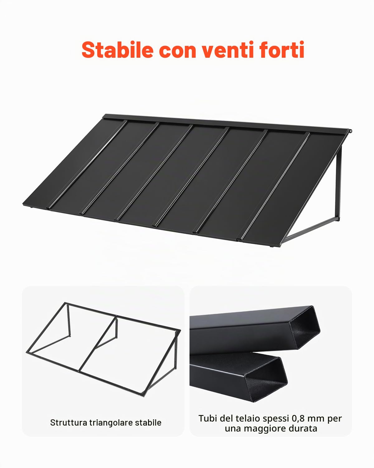 VEVOR Pensilina per Finestra Porta da 2032 x 910 mm Tettoia per Porta Ingresso, Acciaio Verniciato a Polvere Antiruggine, Pensilina per Patio Esterno, per Protezione da Pioggia, Neve e Luce Solare