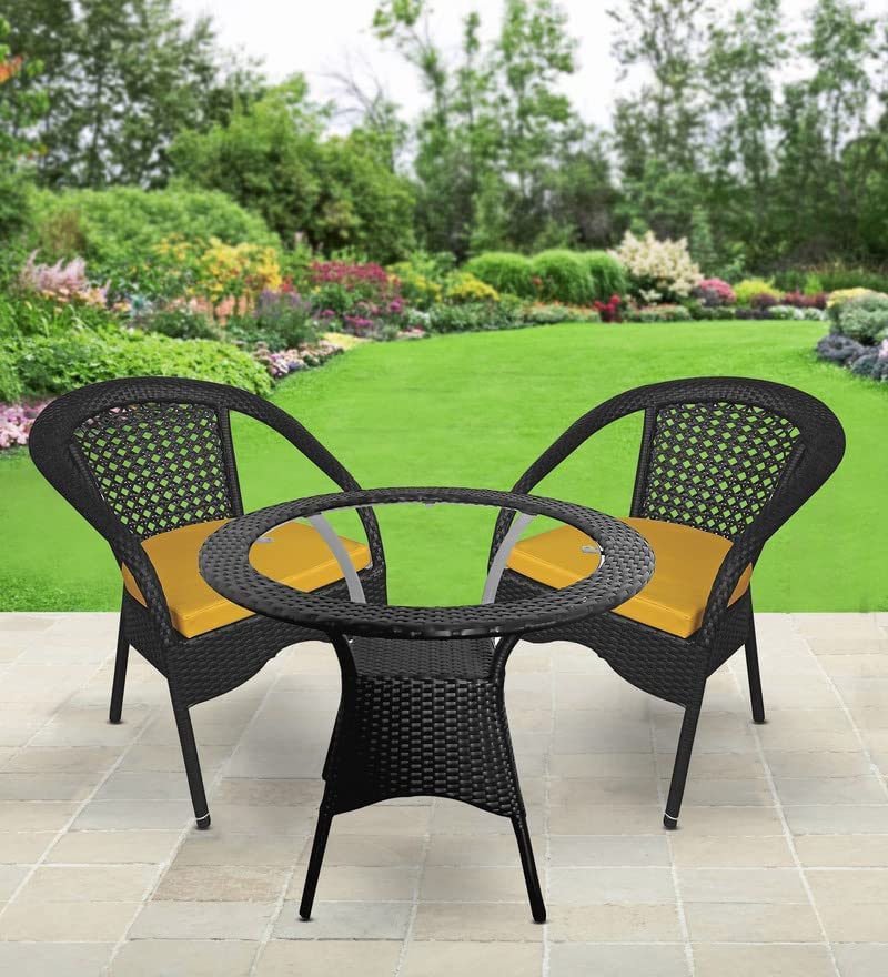Image of India 2+1 Outdoor Indoor Patio Furniture Sets Rattan Chair Patio Set Conversation Set Poolside Lawn Chairs Swingarea Balcony Outdoor Garden Furniture Chair (Black & Yellow)