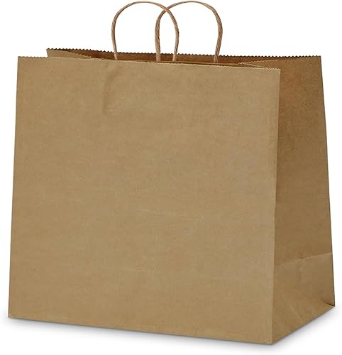 TOWRAP Bolsas de papel kraft 50 unidades, 16 x 6 x 12 pulgadas, bolsas de regalo marrones con asas, a granel, bolsas de fiesta, bolsas de compras,