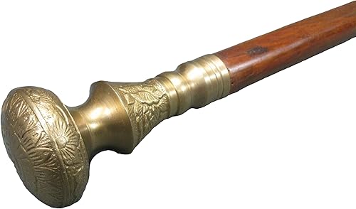 Bastón de madera vintage de latón antiguo con perilla mango de latón marrón hecho a mano bastón