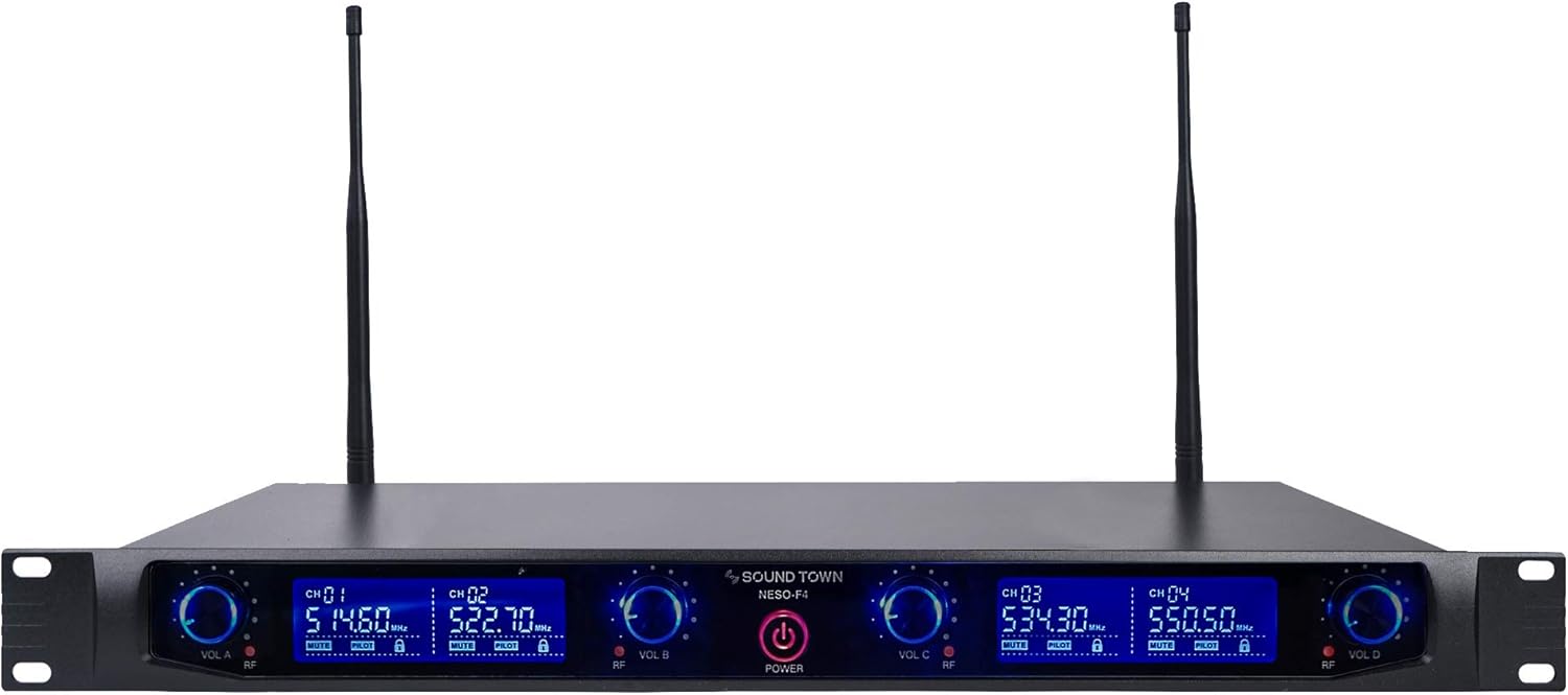 Fеаturеd Prоduсt Sound Town 4 Channels Professional UHF Wireless Microphone System with Rack Mountable Metal Receiver, 2 Handheld Mics, 2 Lavalier Mics and 2 Bodypack Transmitters, for Church, School and Karaoke