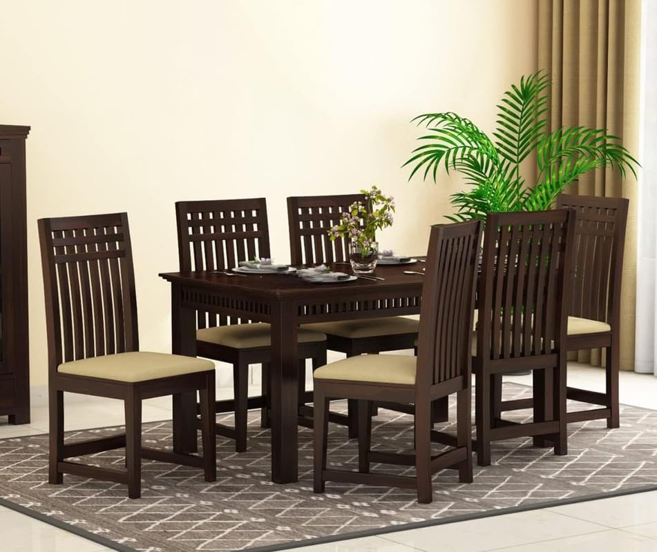 Winntage Furniture Sheesham Wood 6 Seater Dining Table Set | Multipurpose Wooden Six Seater Dinning Table with Cushion Chairs | Solid Wood Dinner Set Furniture for Home (Walnut Finish)