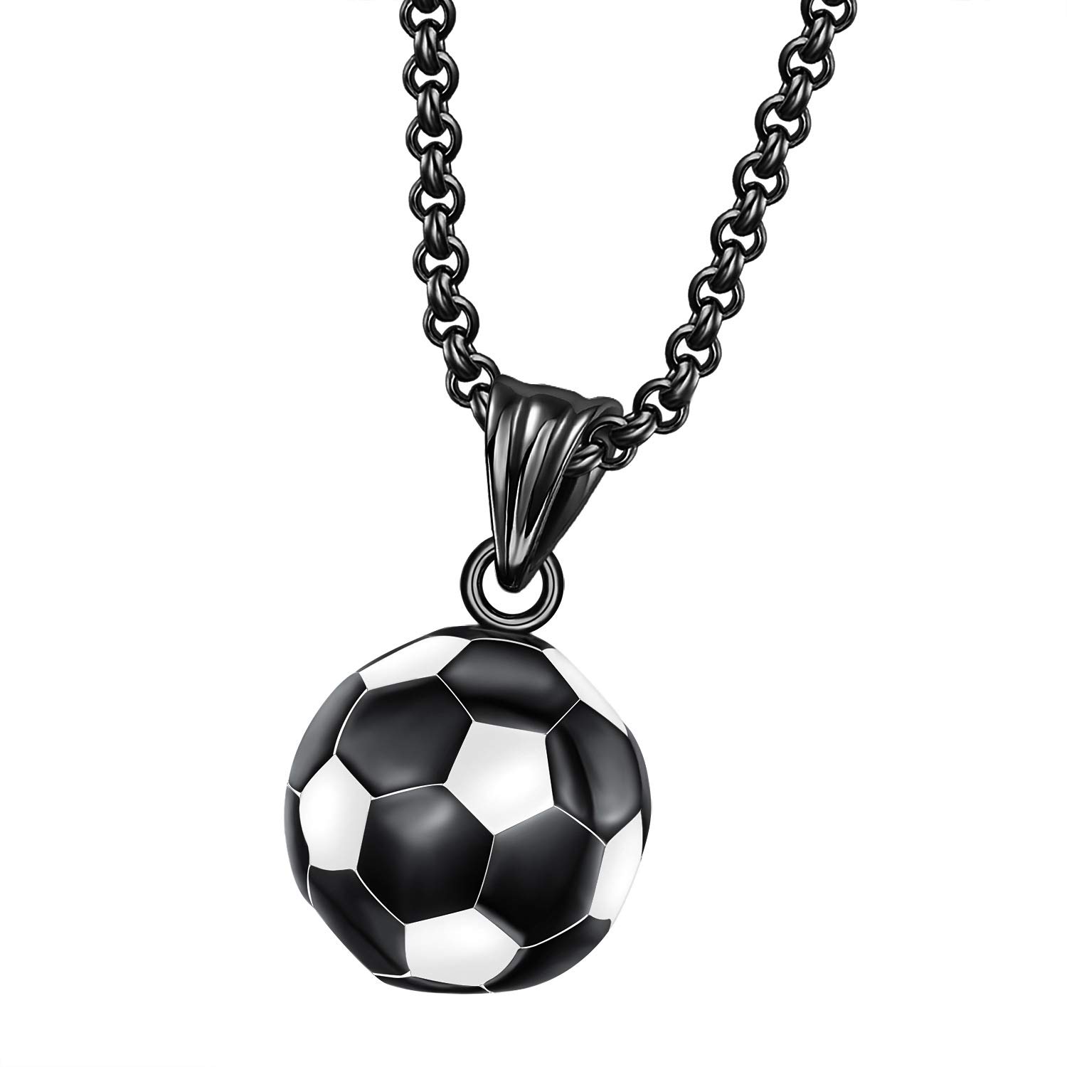 PAMTIER Titantium Soccer Ball Football Pendant Necklace With Free Chain for Men Women