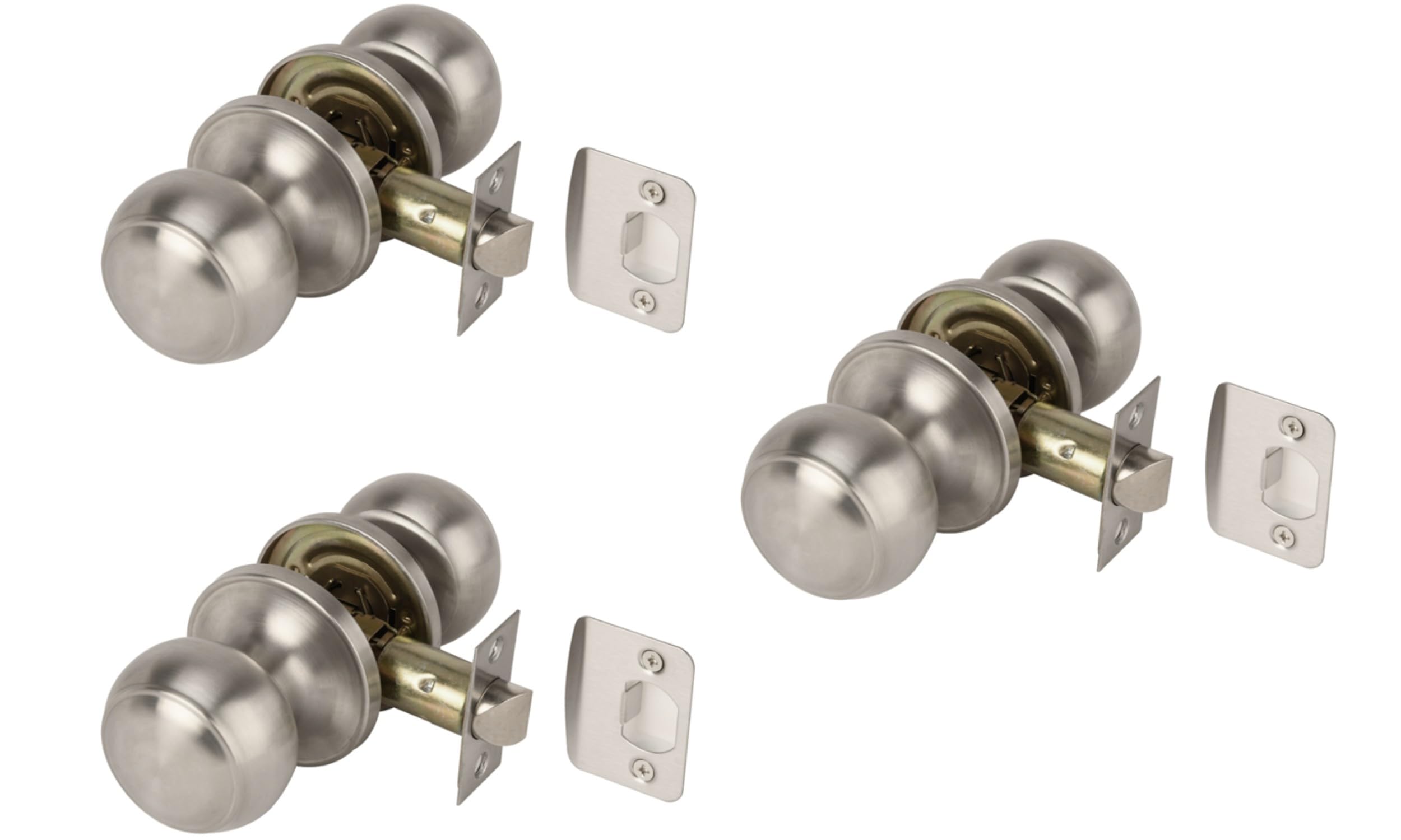 Hunta Satin Stainless Steel Handlezone® 3 Sets Riva Passage Knobset, Non-Locking Interior Door Knobset, Adjustable 60-70Mm Latch –