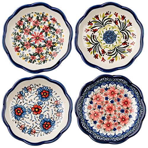 Sizikato 4pcs Porcelain Sauce Plate, 4-Inch Snack Plate Appetizer Plate, Beautiful Floral Pattern