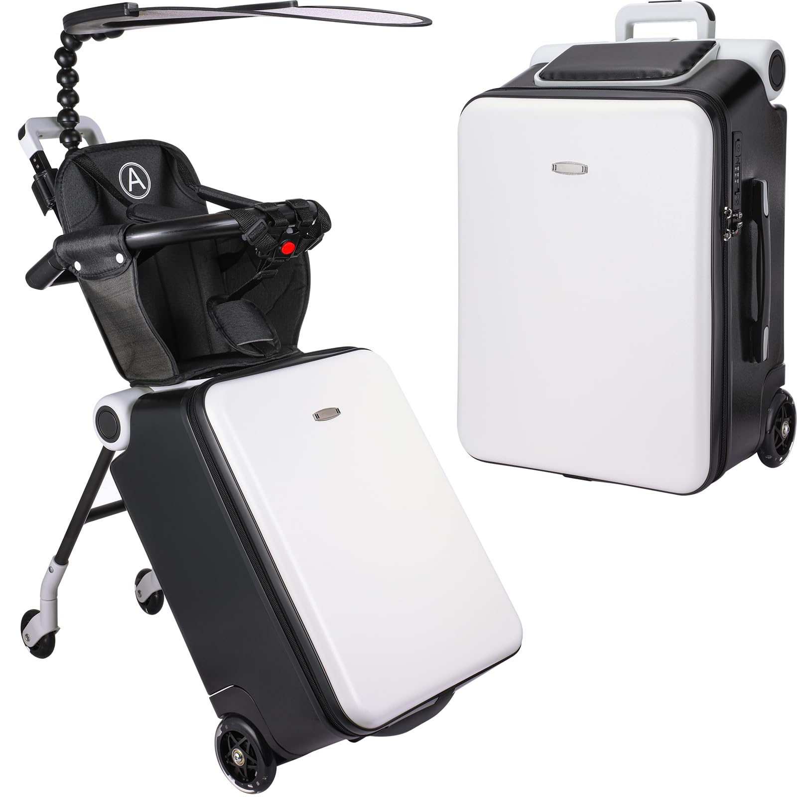 Photo 1 of Bulyoou Carry on Luggage with Seat for Kids Expandable Ride on Suitcase with Spinner Wheels and Locks for Travel (White)