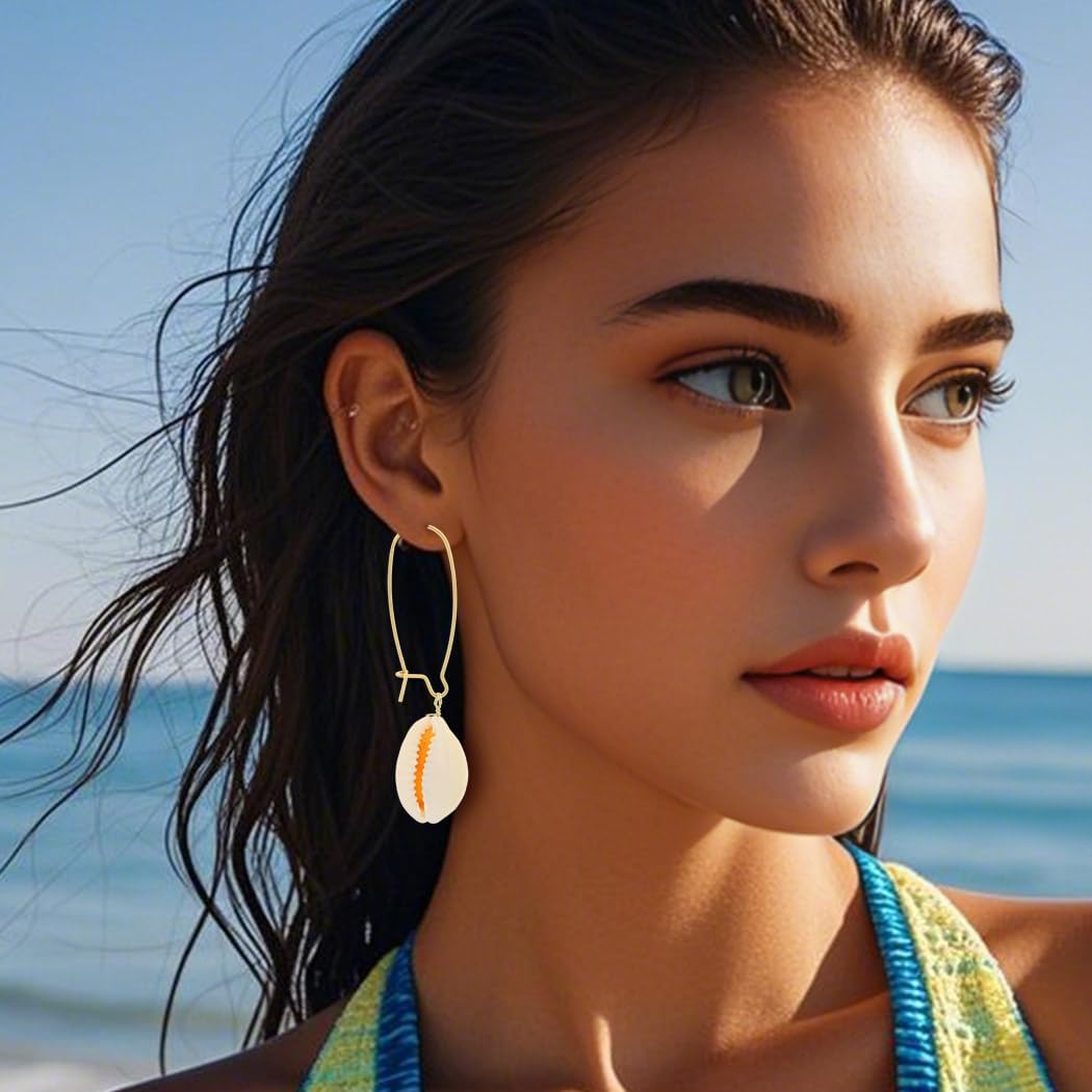 2 Pairs White Seashell Earrings Natural Sea Shell Earrings Summer Beach Dangle Earring for Women - Image 3