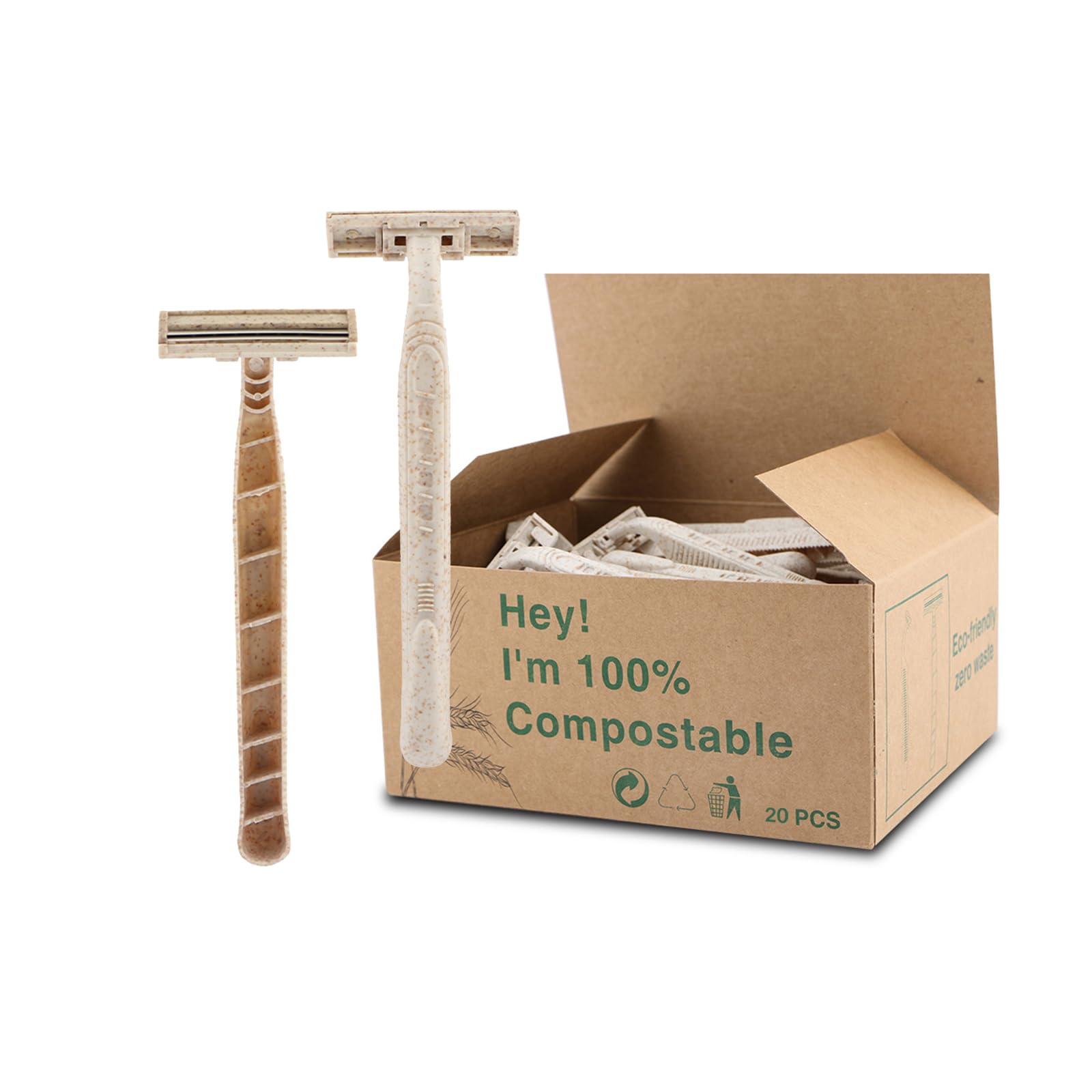 Eco Razors, 20-Pack Biodegradable Twin Blade Shavers for Sustainable Grooming, Body & Face Eco-Friendly Disposable Razors for Men/Women's Grooming