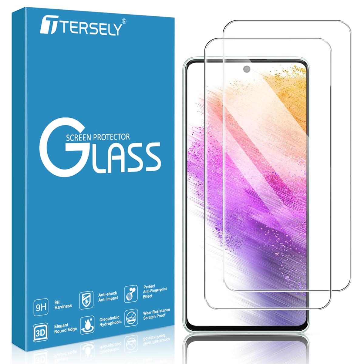 T Tersely [2-Pack] 9H Tempered Glass Screen Protector for Samsung Galaxy A73 5G, Case Friendly, Fingerprint Unlock, Anti-Scratch, Ultra Clear