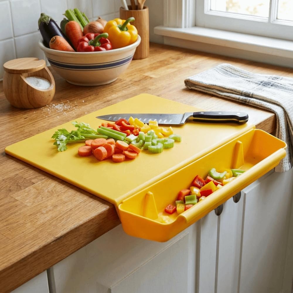Plastikowa deska do krojenia z otworem i pojemnikiem, wielofunkcyjna antypoślizgowa deska do krojenia warzyw do kuchni i na piknik, łatwa do czyszczenia, trwała konstrukcja