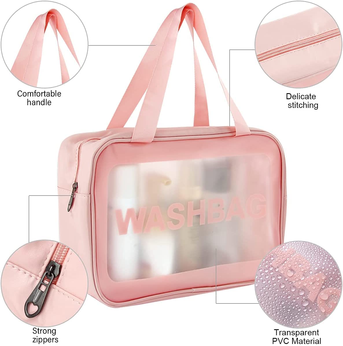 SKYTONE Makeup Pouch Travel Toiletries Organizer Cosmetic Bags Portable Organizer Bag Carry Pouch for Women Bathroom Set of 3 (Pink) 1