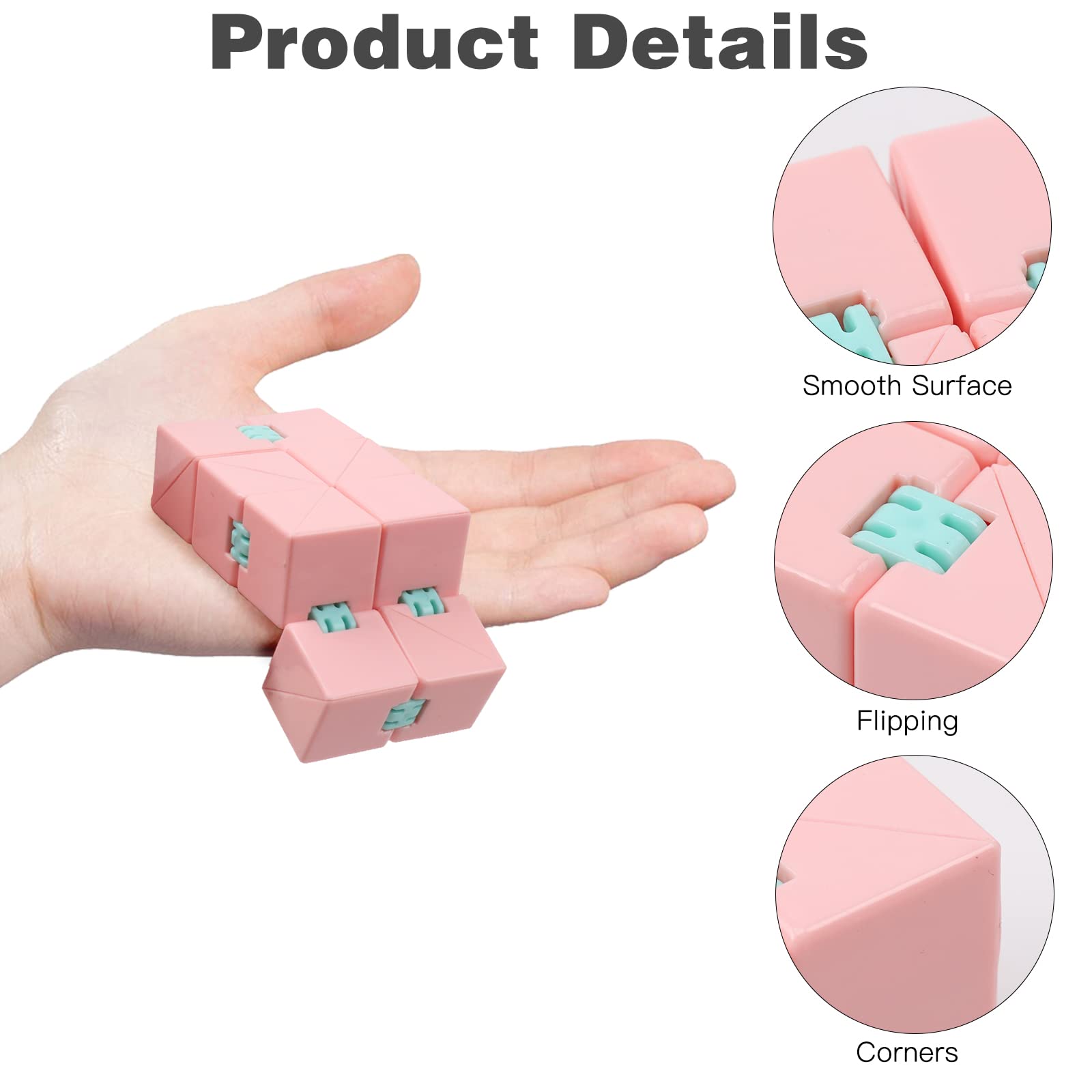 Umitive Cubo Antiestrés Infinito Para Dedos | Rosa Y Amarillo | Fidget Toy Para Adultos Y Niños | Alivia Ansiedad Y Mejora Concentración | Regalo