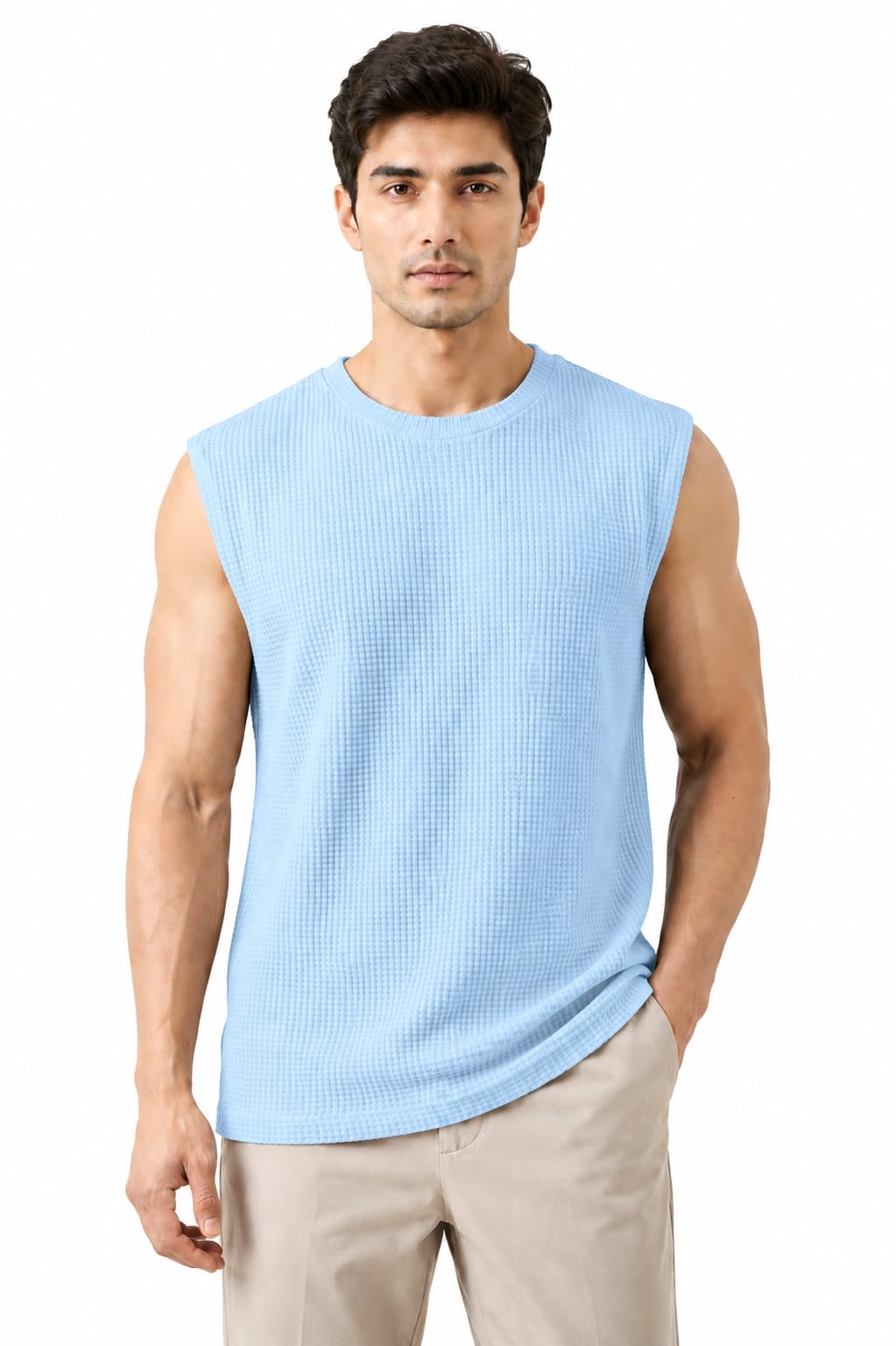 Kaddi Fashion Men's Waffle Knit Sleeveless Vest, Crew Neck, Relaxed Fit-image-39