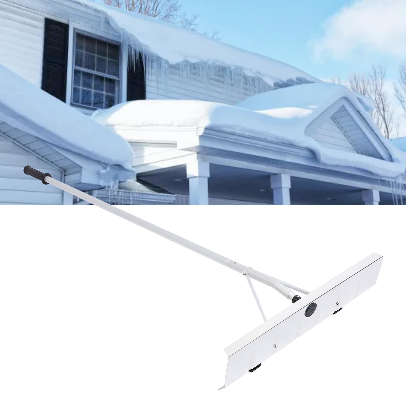 Râteau Télescopique pour Toit à Neige, Outil de Déneigement Polyvalent en Aluminium Portable avec Poignée Extra Longue pour Maison et Voiture