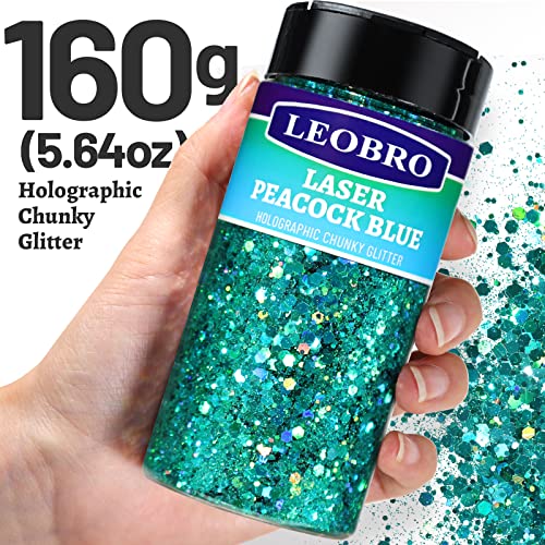 LEOBRO Holographic Chunky Glitter 160G/5.64OZ, Craft Glitter for Resin Festival Cosmetic Flakes Sequins for Body Face, Crafts - Image 2