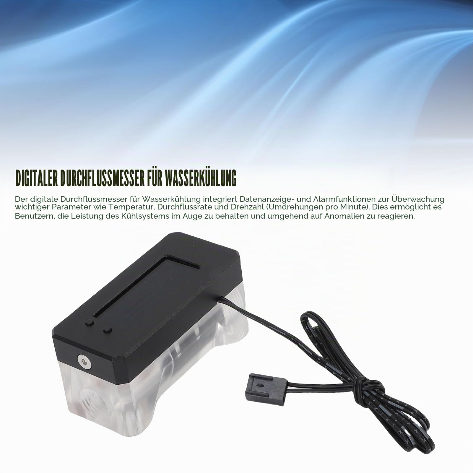 LICAEVEY Aluminiumlegierung und Acryl -Digitalflussmesser Alarm mit Temperaturüberwachung, Hohe und Niedrige Drehzahlwarnungen für PC -Wasserkühlsysteme (12 Bis 24 V)
