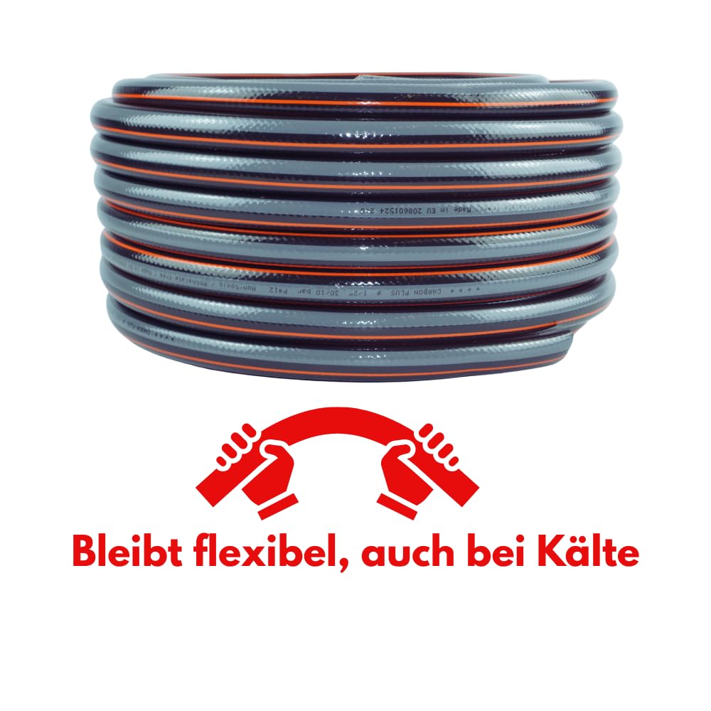 Gartenschlauch 4 lagig flexibler Wasserschlauch Schlauch Bewässerungsschlauch, UV-beständig, Temperaturbereich: -25°C bis +60°C, 1/2" 3/4" 1" 15m 20m 25m 30m 50m (Carbon 1" 50m)