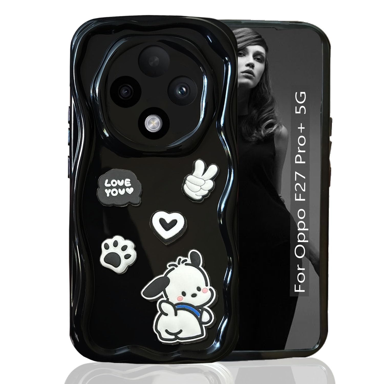 KC Back Cover for Oppo F27 Pro Plus 5G - 3D New Curly Wave Cartoon Characters and Puppy Shockproof Soft Bumper Silicone Case with Camera Protection (Black) (B0D9FGNDLJ) Amazon Price History, Amazon Price Tracker