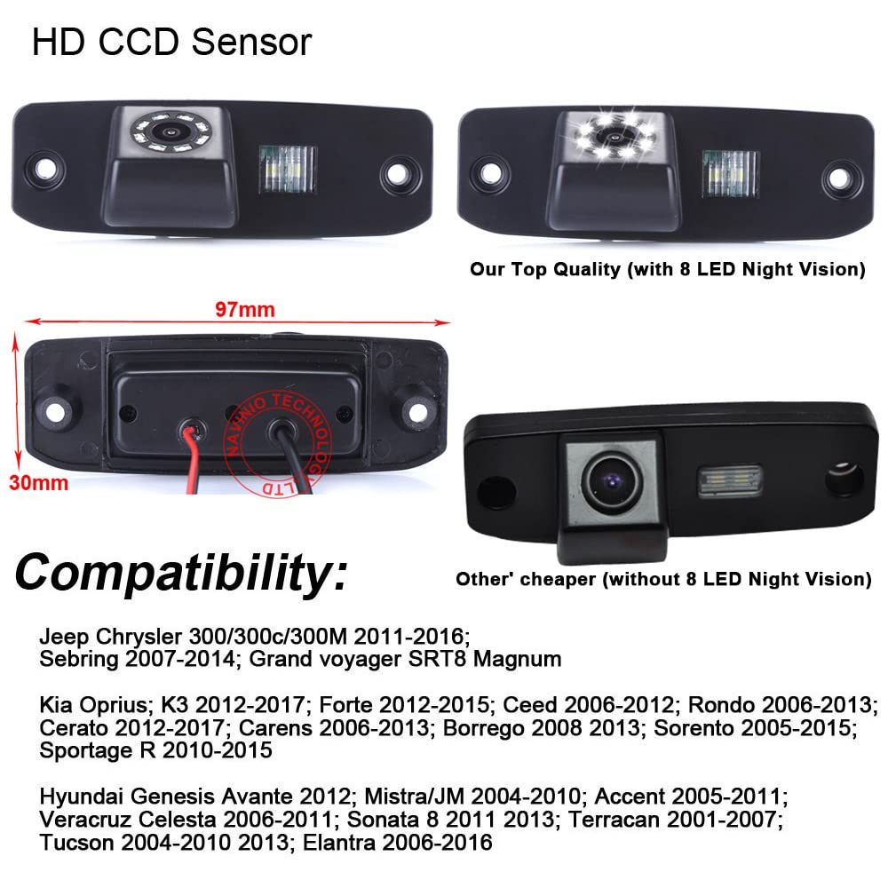 【8 LED de visión nocturna】Cámara de visión trasera para coche, cámara de aparcamiento, sistema de visión trasera para Chrysler/Kia
